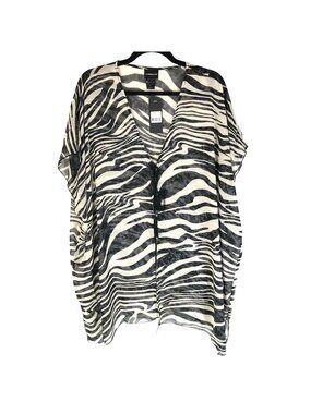 Cover2Cover Womens Swim Cover Up Robe Sheer Zebra Striped Black White Size S